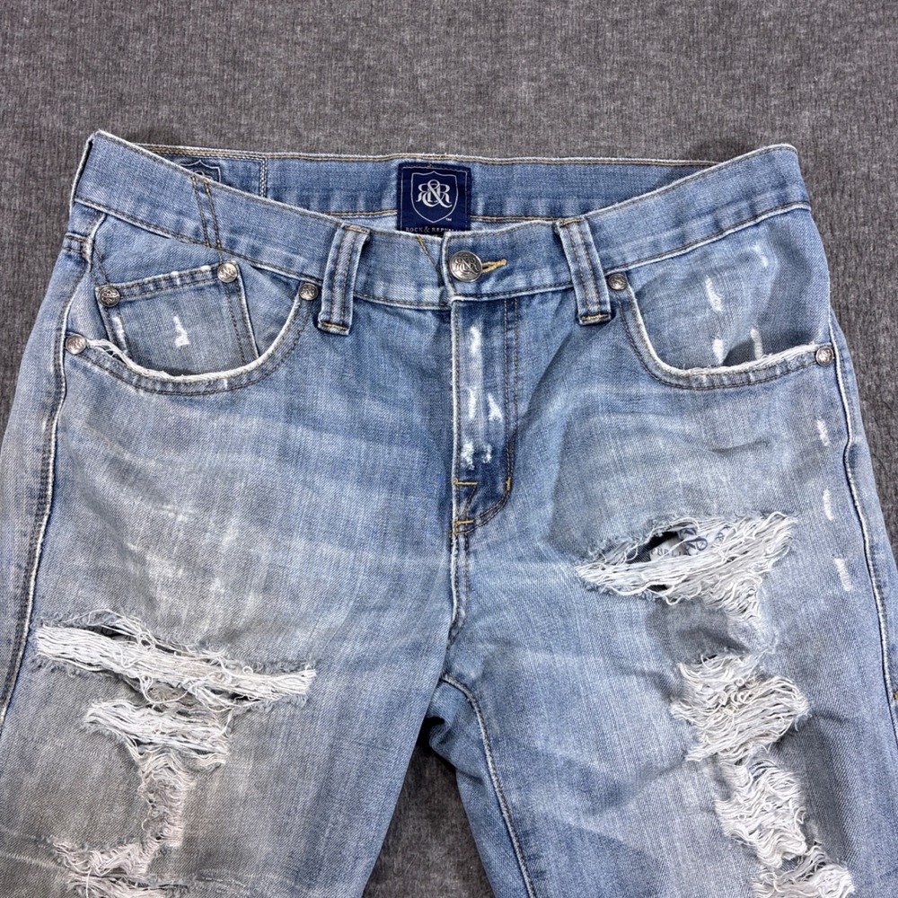 Rock & Republic Jeans Mens 34x30 Blue Distressed Straight Leg Grunge Punk Thrash - Picture 3 of 12